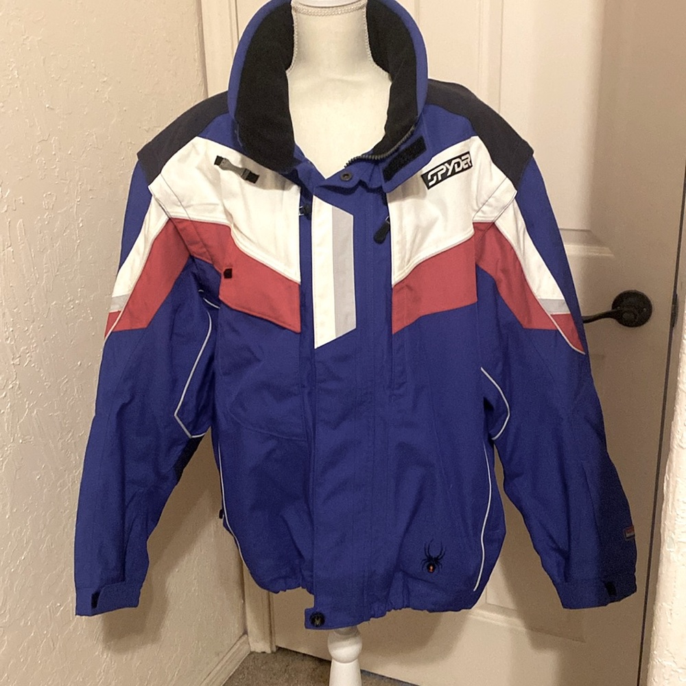 Men’s Spyder Ski Jacket -XL -NWOT -Blue-White-Red-Black -ZIP OFF SLEEVES!